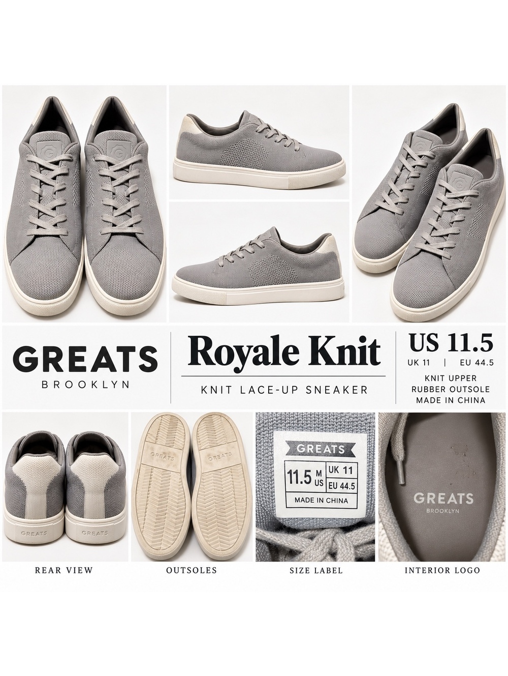GREATS Royale Knit Sneakers Men's 11.5 Gray